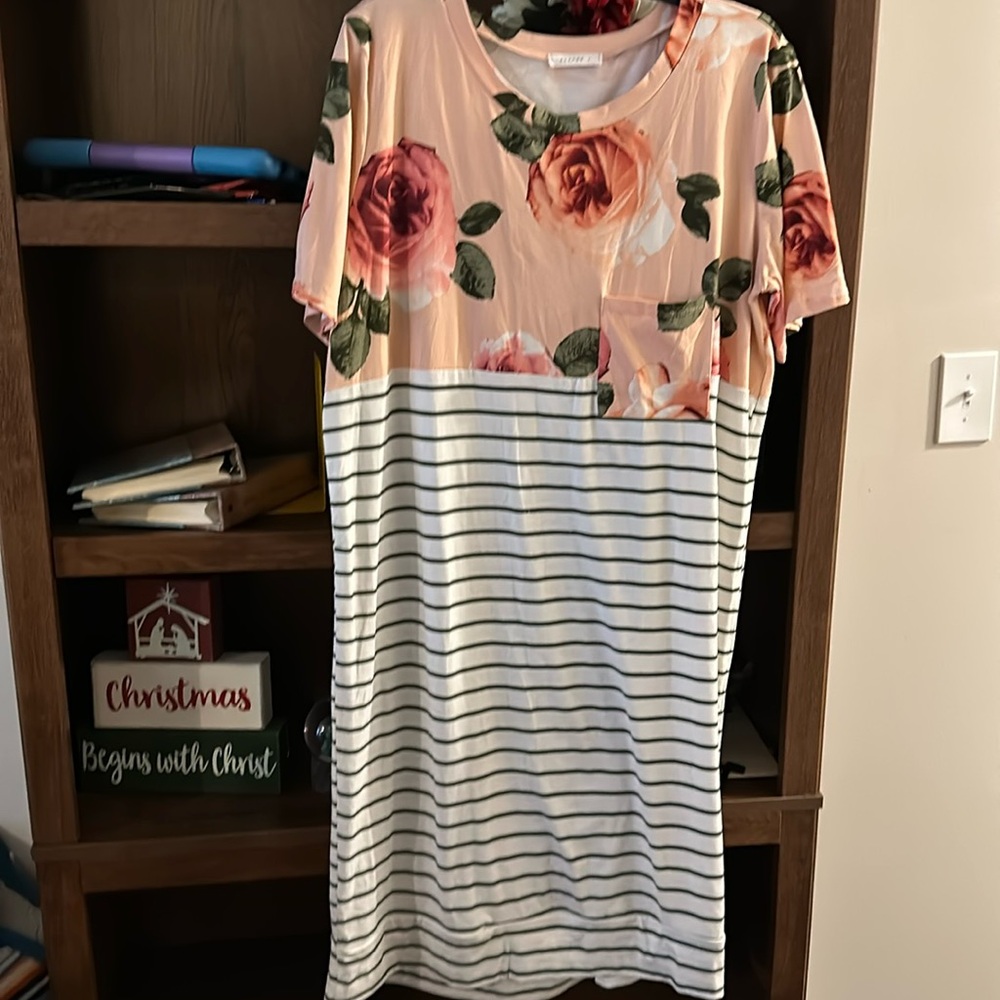 Floral and striped midi dress